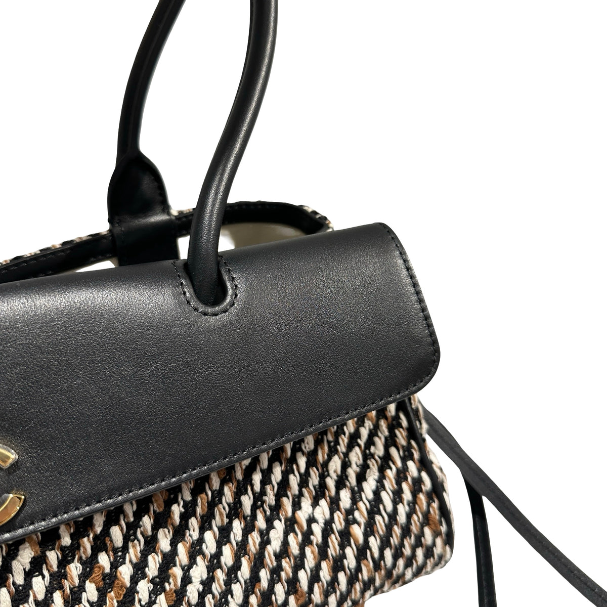 Used CHANEL Tweed Leather Suede Tweed and Leather CC Shoulder Bag Shoulder Bag Black Brown White