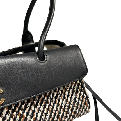 Used CHANEL Tweed Leather Suede Tweed and Leather CC Shoulder Bag Shoulder Bag Black Brown White