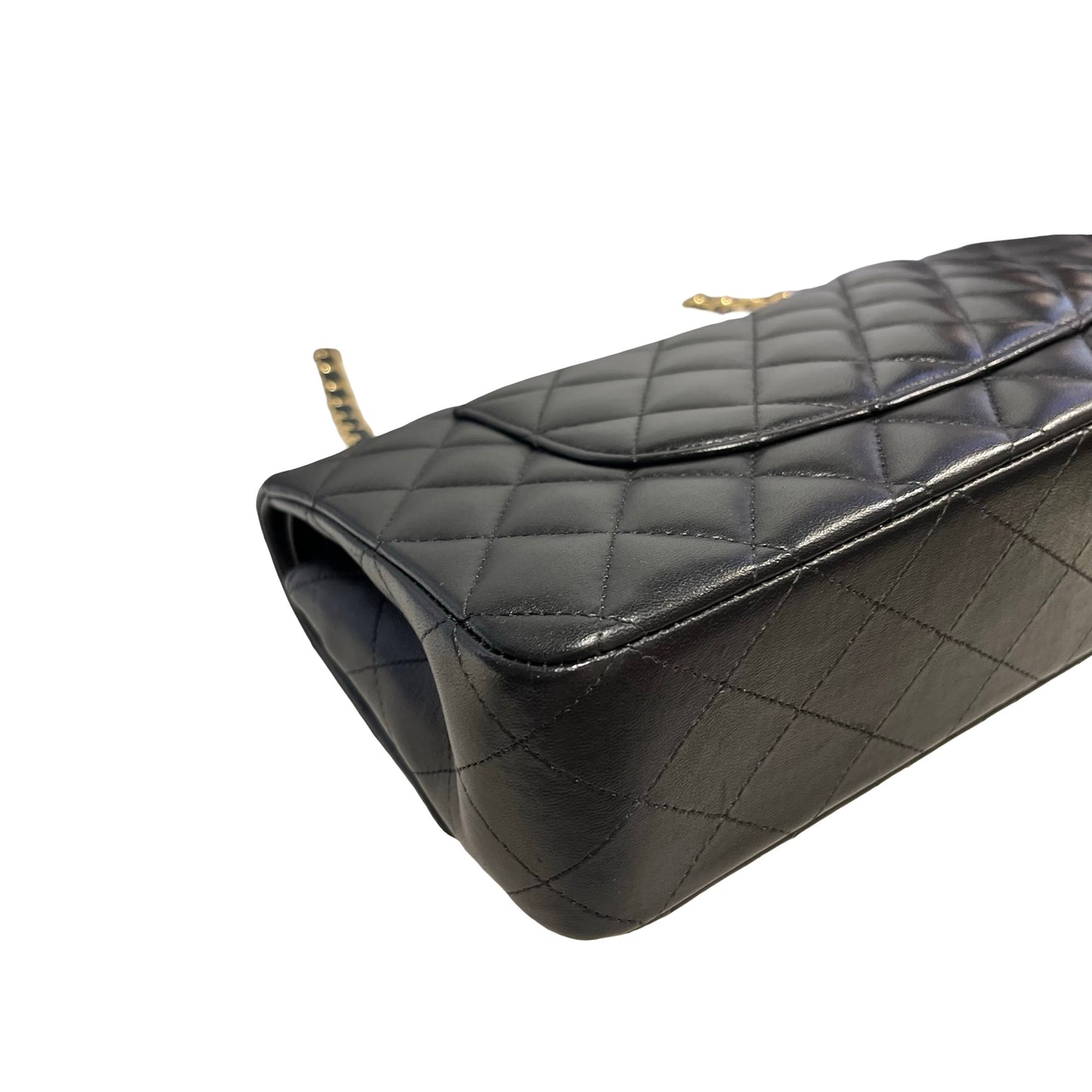 Used CHANEL Quilted Lambskin Classic Flap Chain Shoulder Bag Black Gold