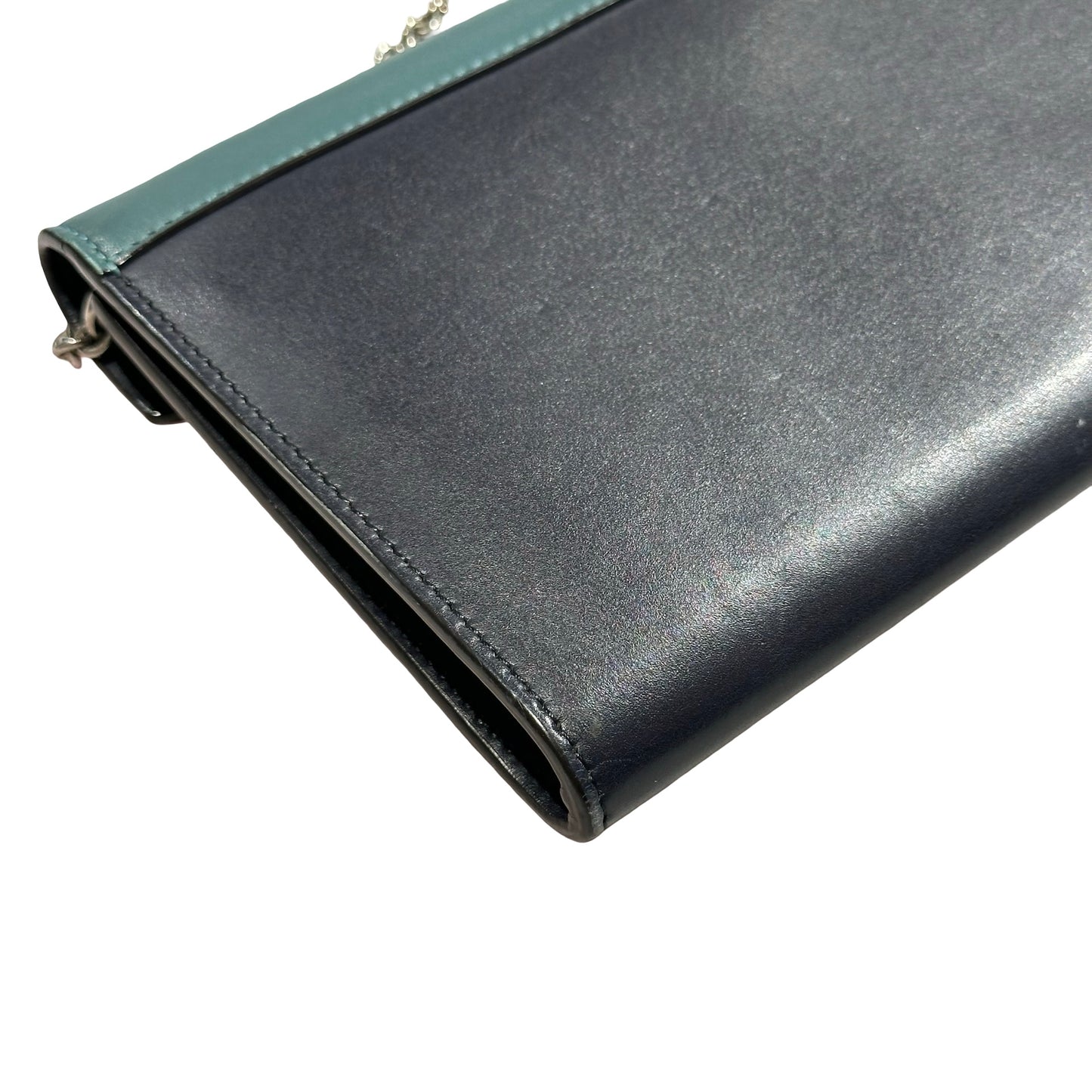 Used Céline Calfskin Leather Wallet on Strap Shoulder Bag Navy PHW