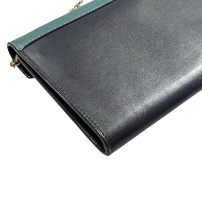 Used Céline Calfskin Leather Wallet on Strap Shoulder Bag Navy PHW