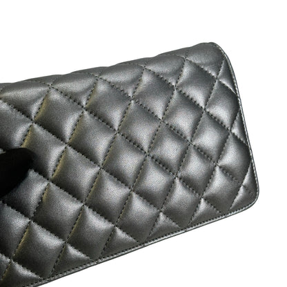Used CHANEL Quilted Leather Quilted Shoulder Bag Silver Black