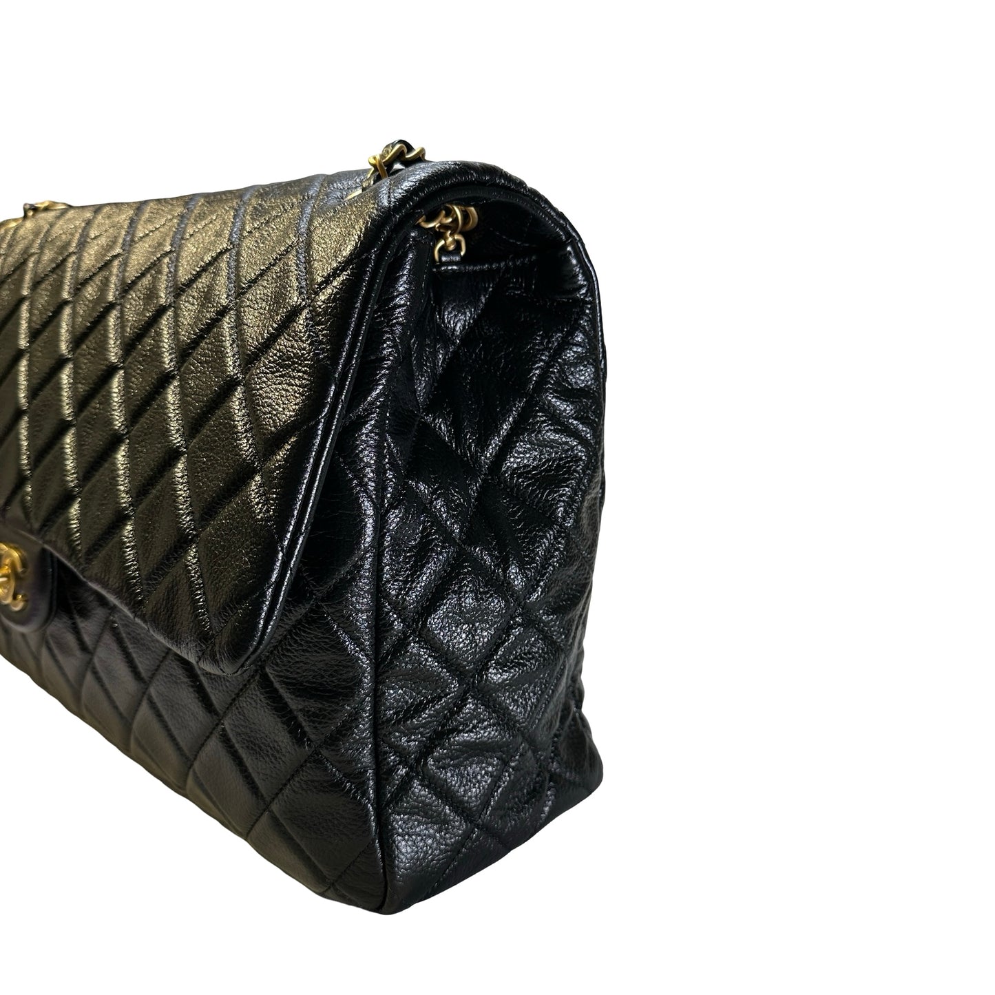 Used CHANEL Quilted Caviar Classic Flap Shoulder Bag Black Gold