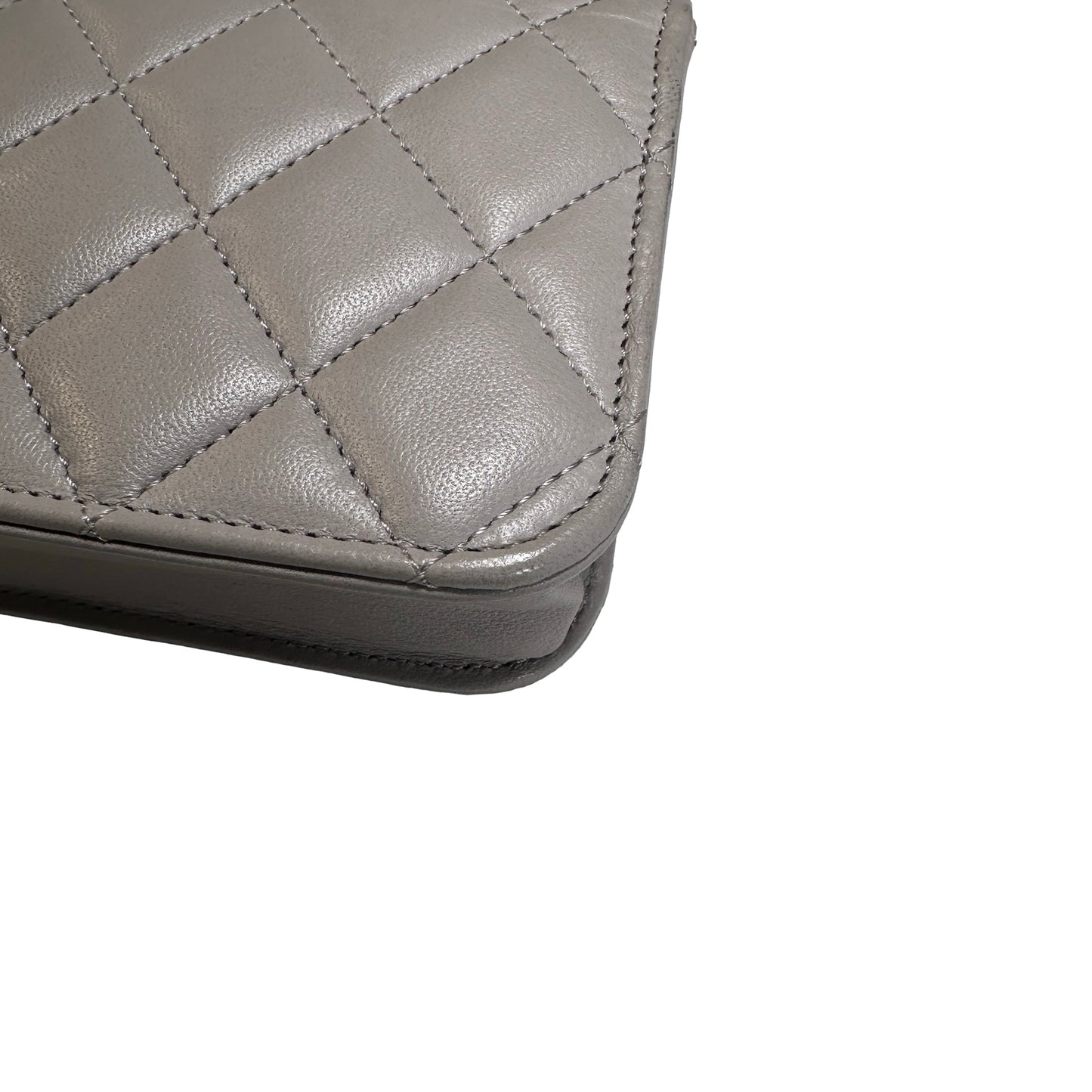 Used CHANEL Quilted Lambskin Mini Flap Bag with Top Handle Mini Bag Grey GHW