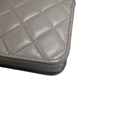 Used CHANEL Quilted Lambskin Mini Flap Bag with Top Handle Mini Bag Grey GHW
