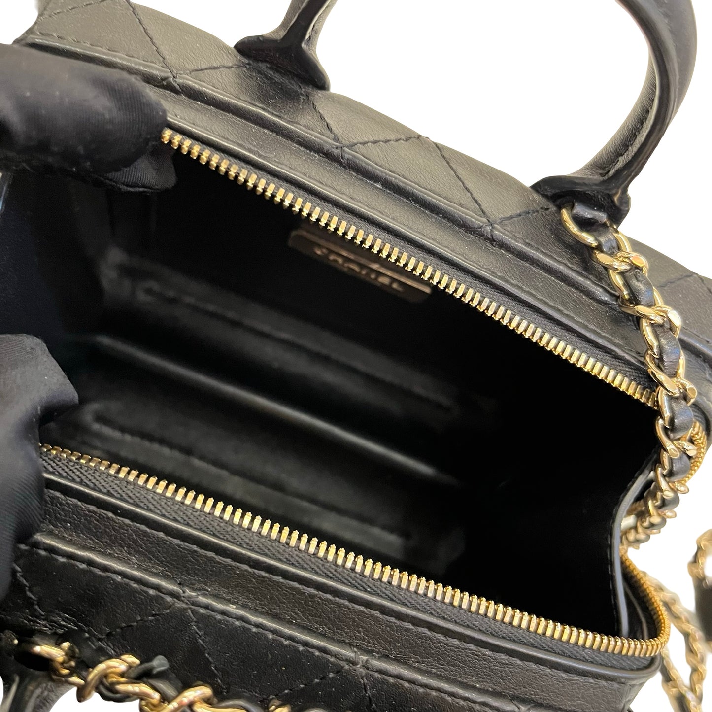 Used Chanel Calfskin Leather Vanity Case Shoulder Bag Black GHW