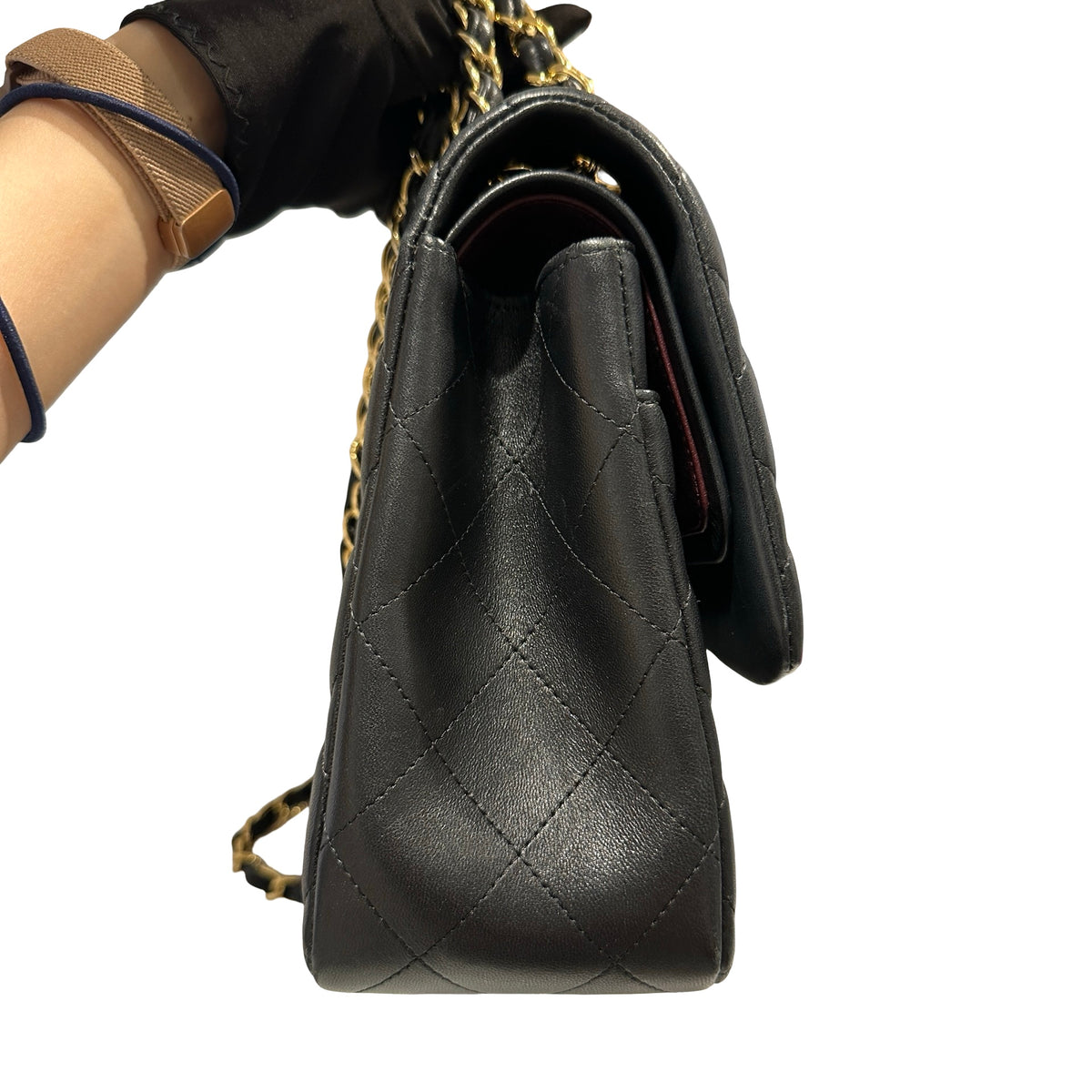 Used CHANEL Lambskin Quilted Jumbo Shoulder Bag Black Gold