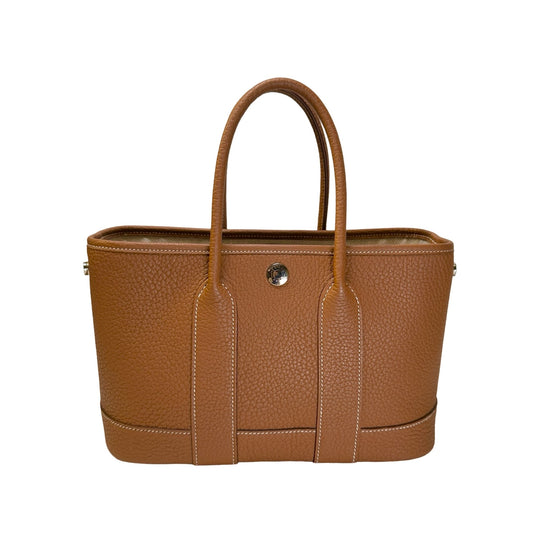 Used HERMES Leather Garden Party Tote Bag Brown