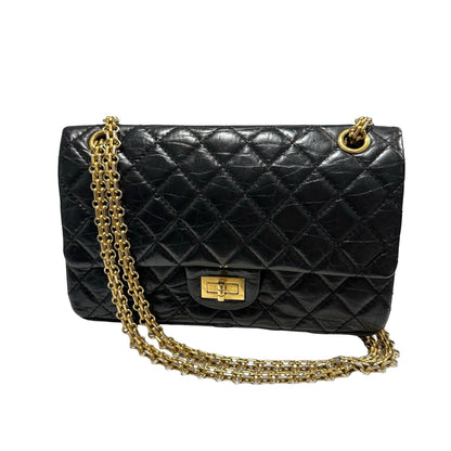 Used CHANEL Quilted Aged Calfskin 2.55 Small Chain Shoulder Bag Black Gold