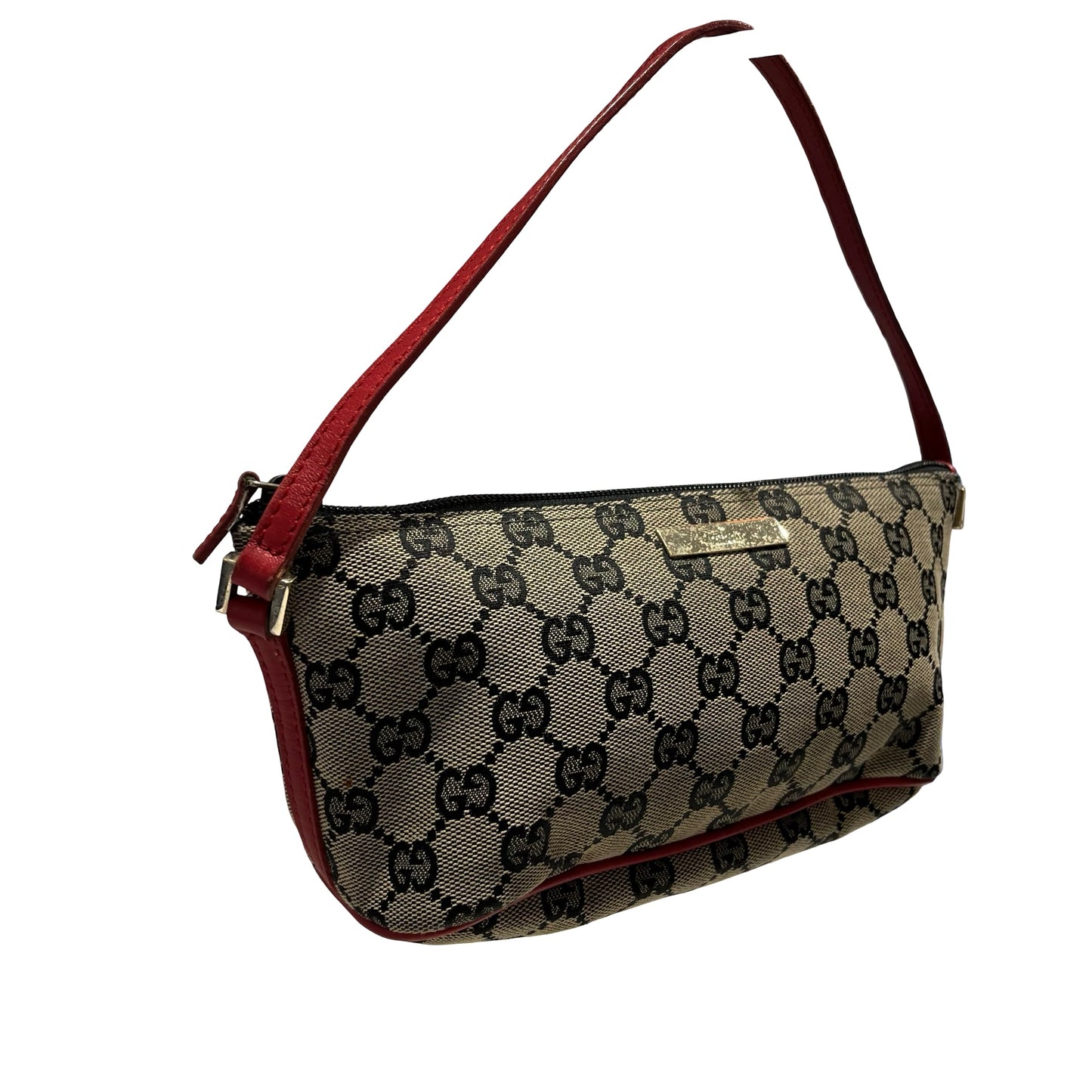 Used GUCCI GG Canvas Pochette Handbag Beige Red