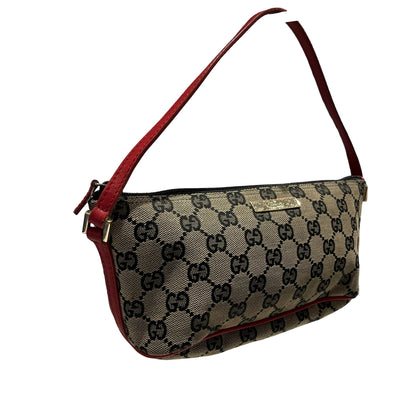 Used GUCCI GG Canvas Pochette Handbag Beige Red
