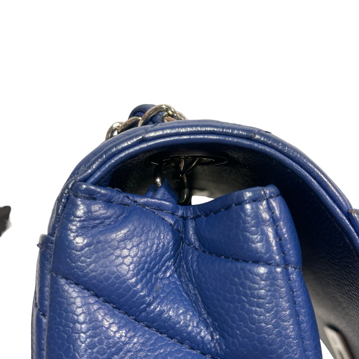 Used CHANEL Calfskin Leather FLAP Cross Body Bag Navy Blue PHW