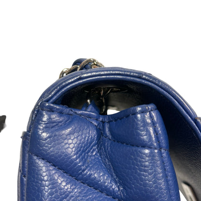 Used CHANEL Calfskin Leather FLAP Cross Body Bag Navy Blue PHW