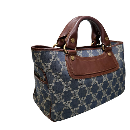 Used CELINE Canvas Vintage Handbag Blue Brown