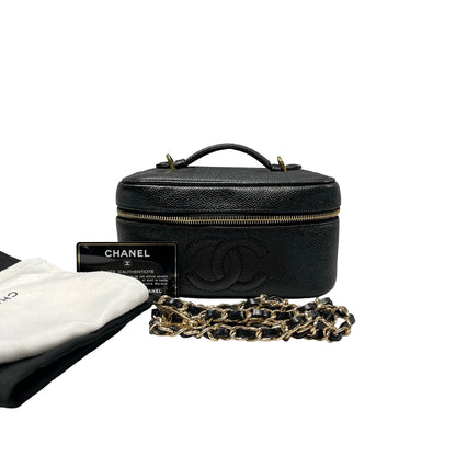 Used CHANEL Vanity Case Shoulder Bag Black GHW