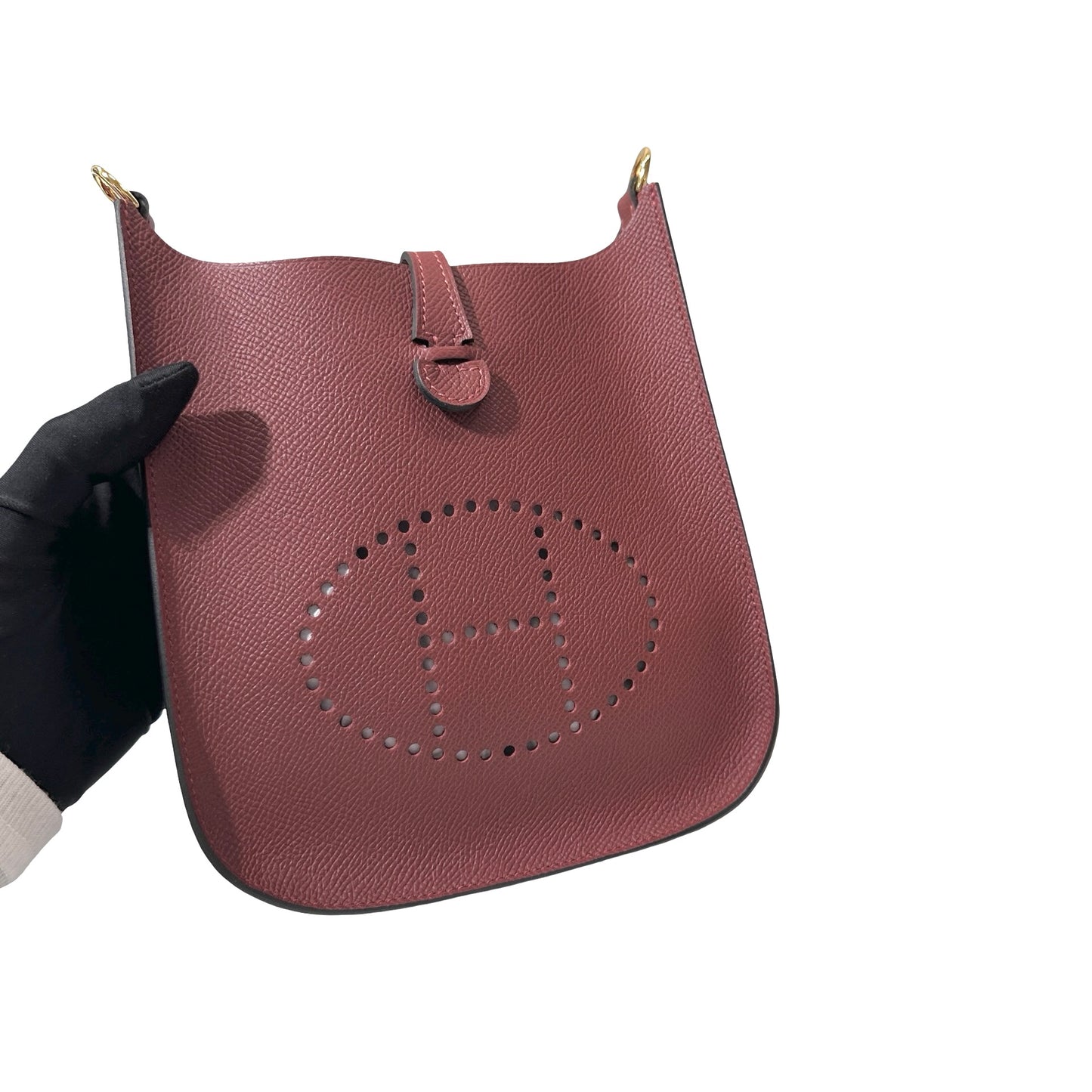 Used Hermès Epsom leather Mini Evelyne Cross Body Bag Red GHW
