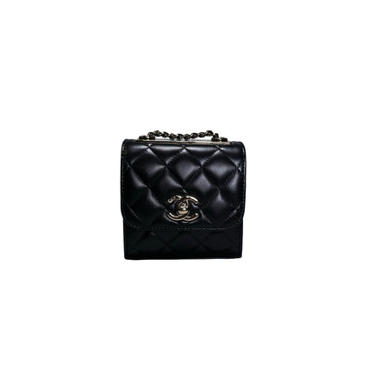 CHANEL Quilted Lambskin Trendy CC Square Clutch with Chain Mini Bag Black GHW