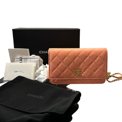Used CHANEL WOC with Gold Ball Cross Body Bag Orange GHW