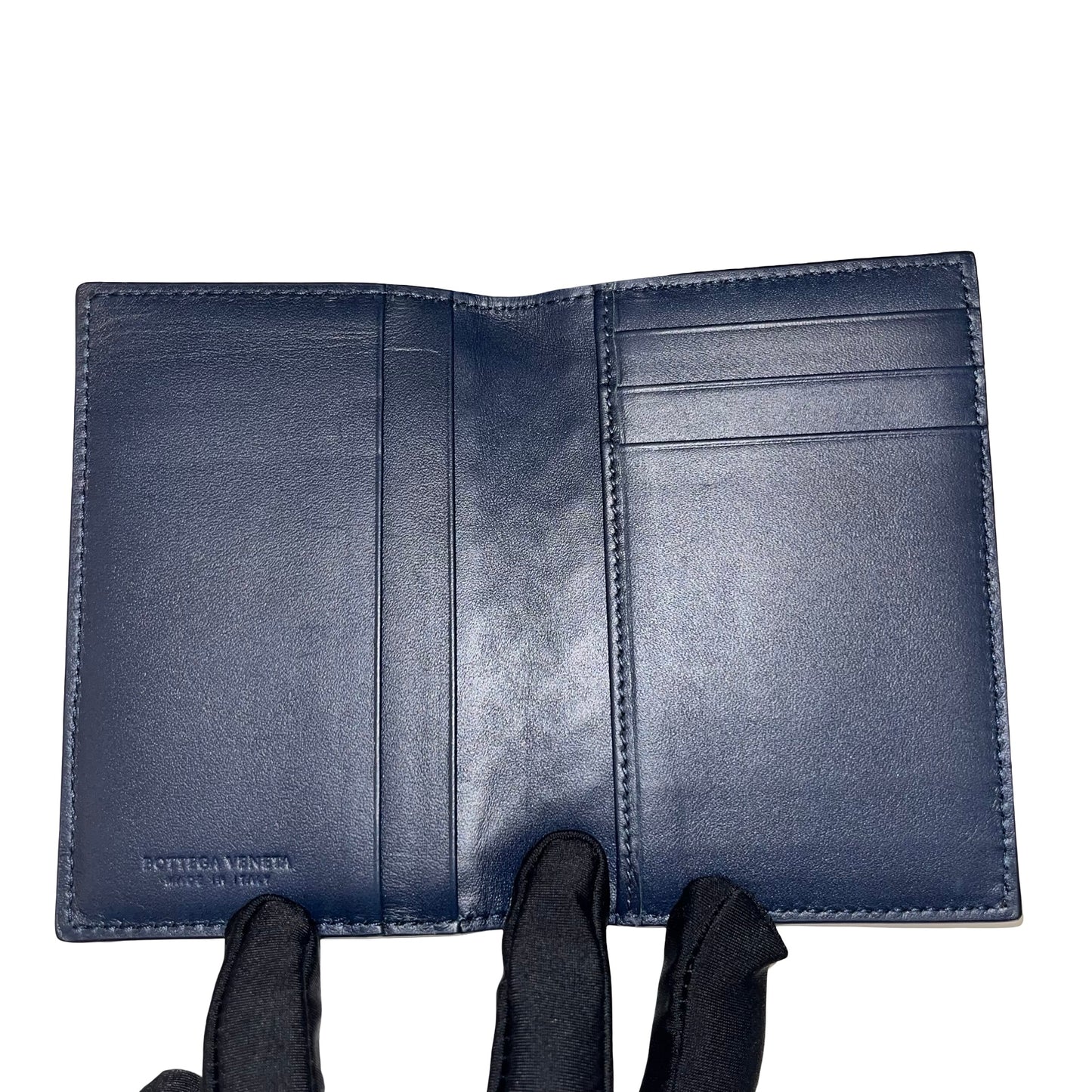 BOTTEGA VENETA Calfskin Leather intrecciato card holder Wallet Navy Blue