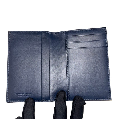 BOTTEGA VENETA Calfskin Leather intrecciato card holder Wallet Navy Blue
