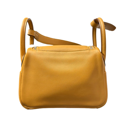 Used Hermès Swift leather Mini Lindy Swift Shoulder Bag PHW Blue Brown