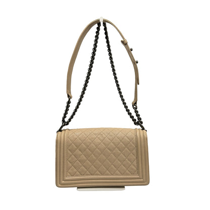 Used Chanel Caviar Leather Boy 25 Shoulder Bag Beige PHW