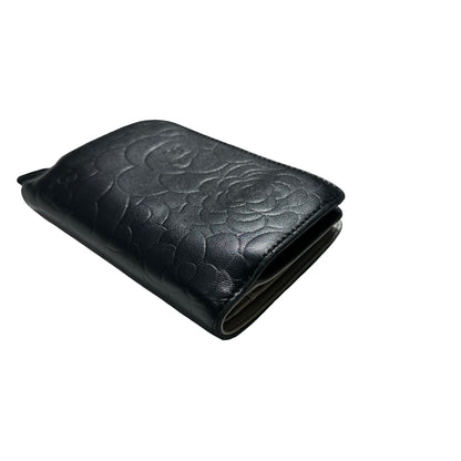 Used CHANEL Camellia Caviar Camellia Wallet Black Silver