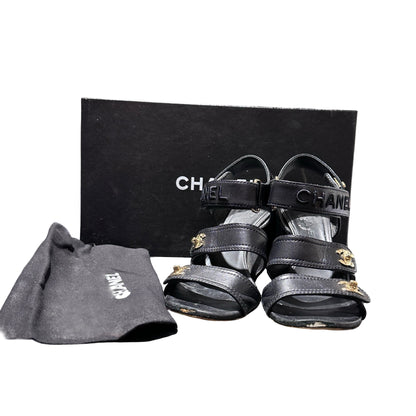 Used Chanel Calfskin Leather Heels Black GHW