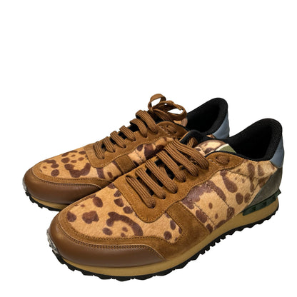 Brand New VALENTINO Leopard Suede Leather Calf hair Rockrunner Sneakers Brown Black Blue Olive green