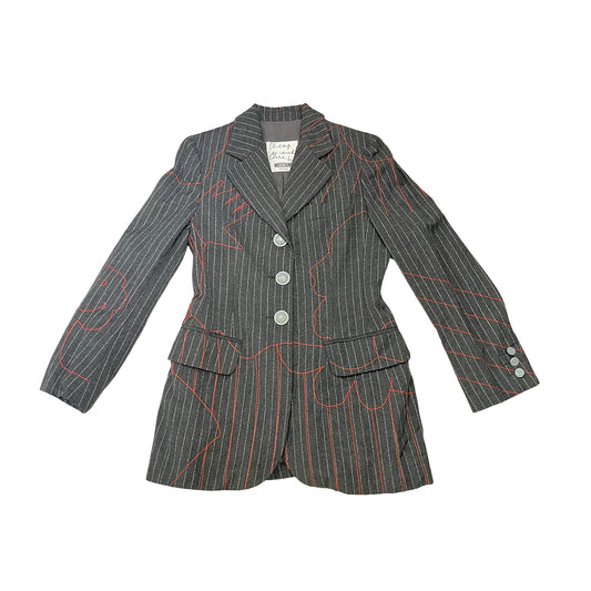 Used MOSCHINO Cheap Chic Gray Pinstripe Set Blazer Clothes Black