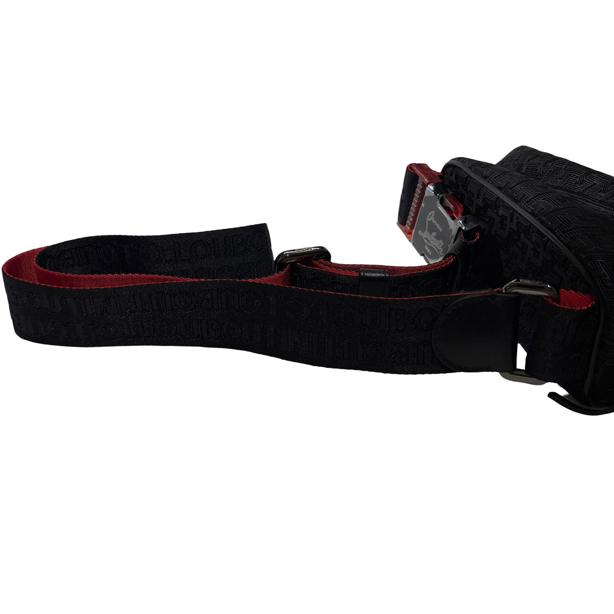Used CHRISTIAN LOUBOUTIN Logo Textured ParisNYC Belt bag Black Red Silver