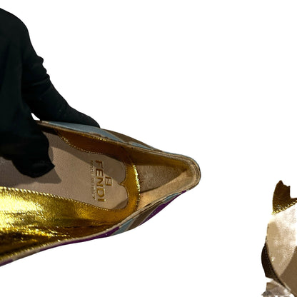 Used Fendi Heels Heels Gold Beige Purple Blue