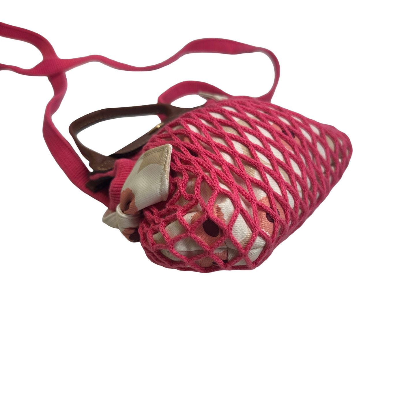 Used LONGCHAMP Netting Le Pliage Filet Cross body bag Pink Brown