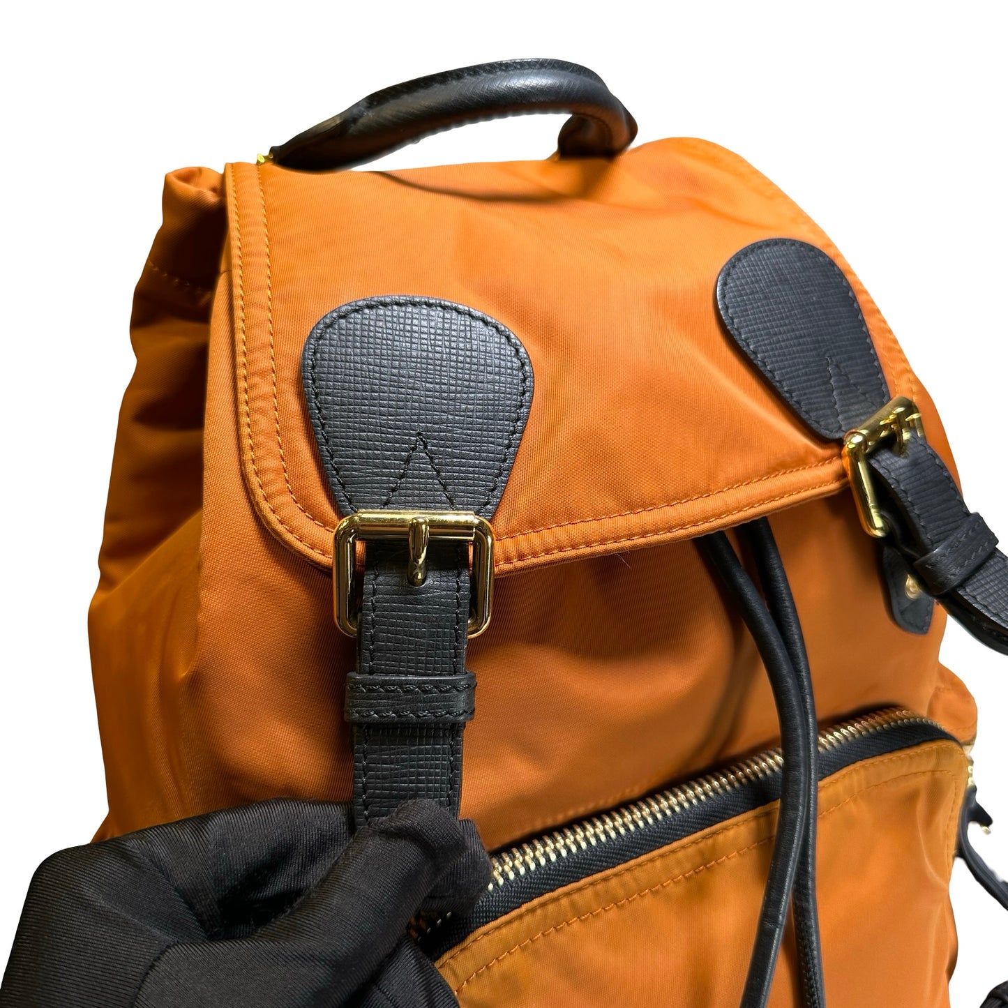 Used BURBERRY Nylon Leather Backpack Backpack Orange Black