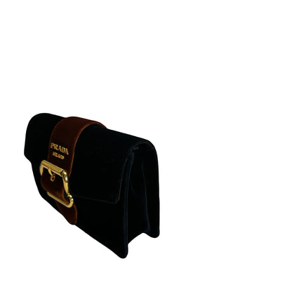 Used PRADA Velvet Velvet Buckle Bag Handbag Black Brown