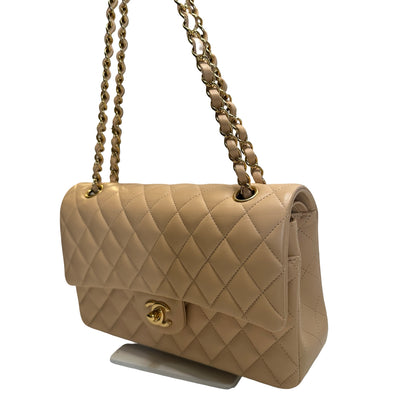 Used CHANEL Lambskin Classic Flap 25cm Chain shoulder bag Beige GHW