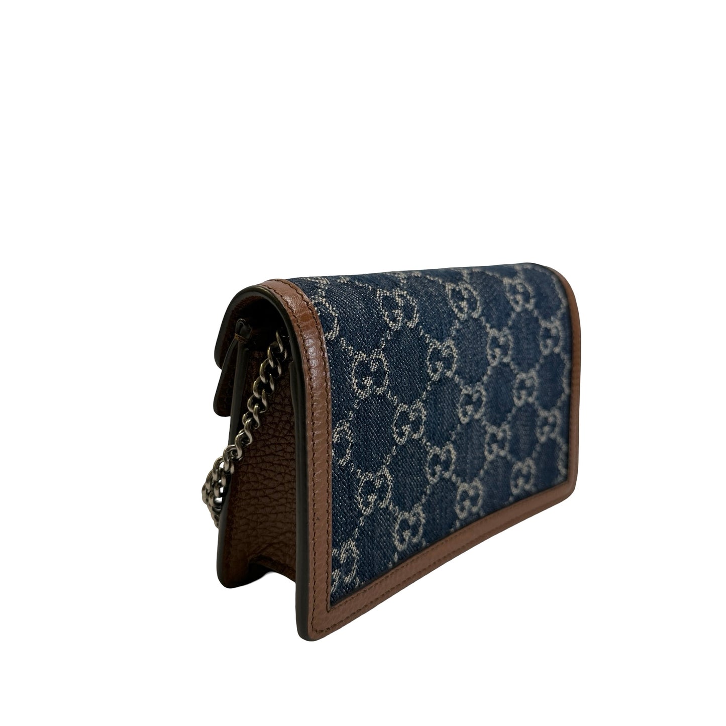 Used GUCCI GG Supreme Denim Dionysus Shoulder Bag Blue Brown
