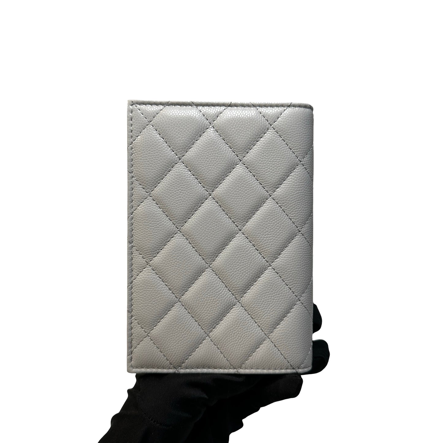 Used CHANEL Quilted Caviar Passport Case Passport case Light Grey Gold