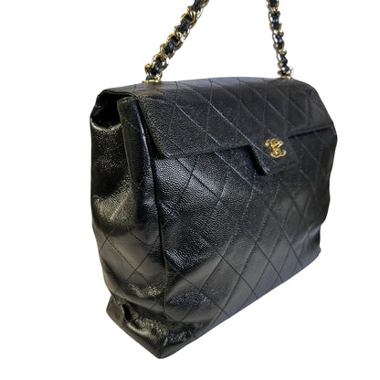 Used CHANEL Caviar Quilted Jumbo Tote Bag Shoulder Bag Black