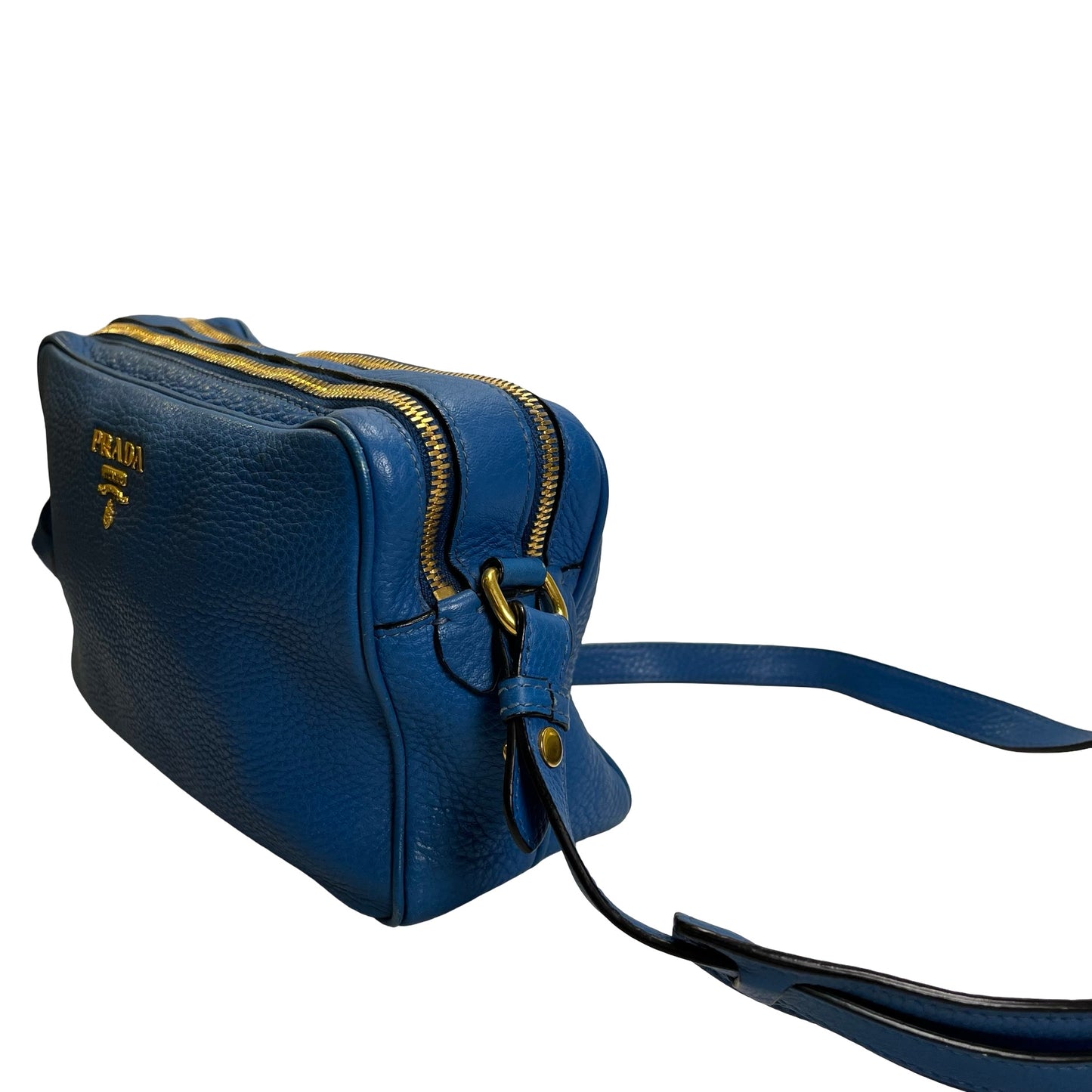 Used PRADA Vitello Phenix Leather Vittelo Phenix Camera Bag Camera Bag Blue