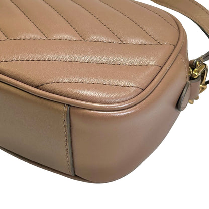 Used TORY BURCH Chevron Leather Kira Chevron Cross body bag Taupe Gold
