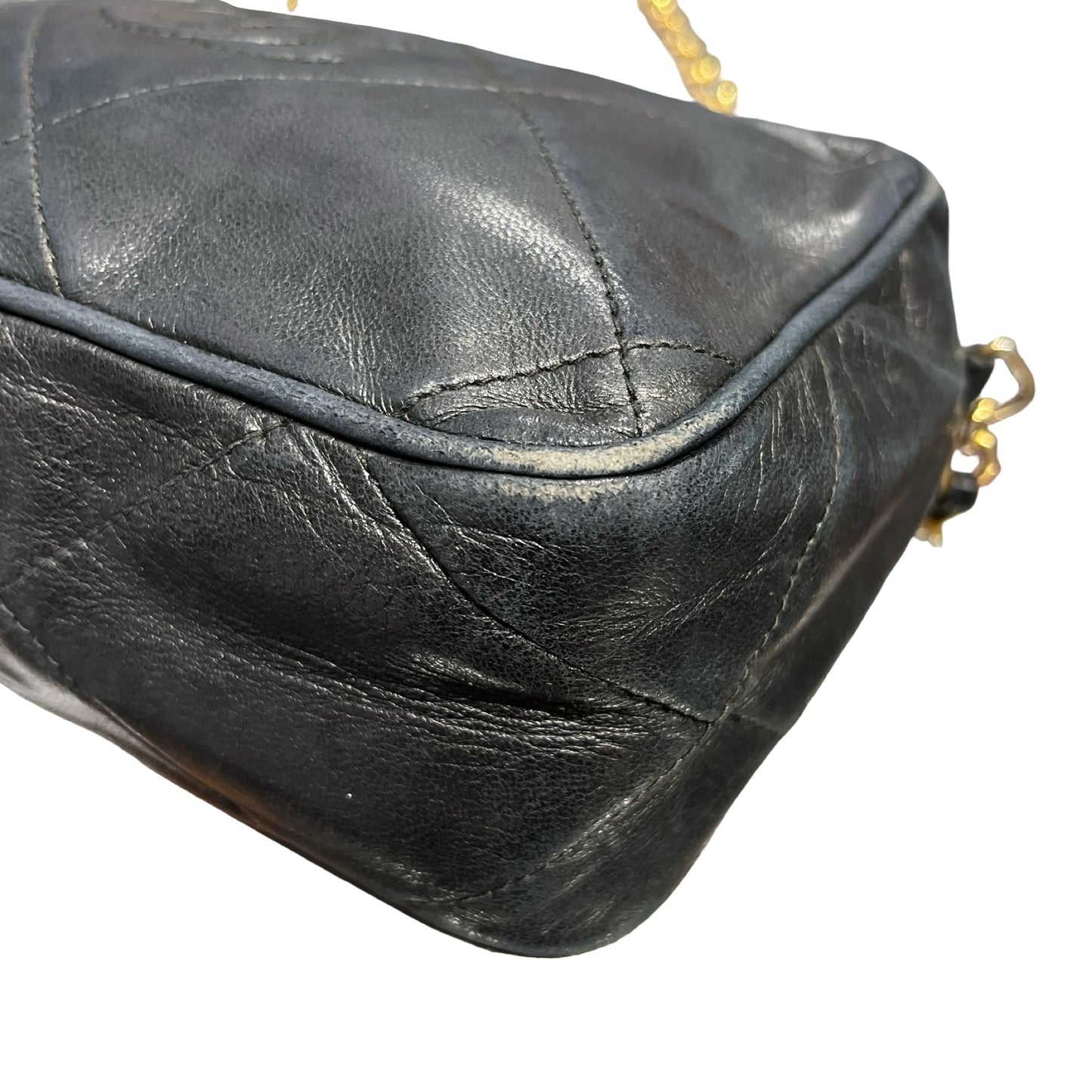 Used CHANEL Lambskin Leather Vintage Chain Bag Chain Shoulder Bag Black