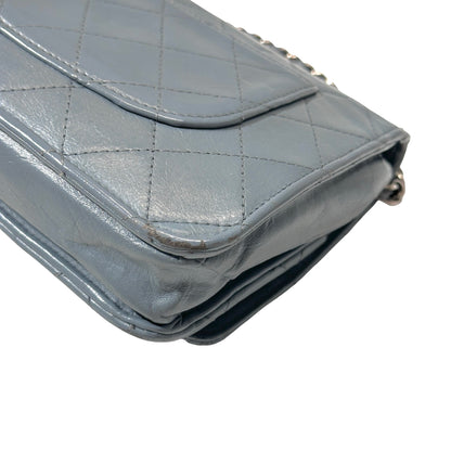 Used Chanel Shiny Calfskin WOC Cross Body Bag Baby Blue PHW