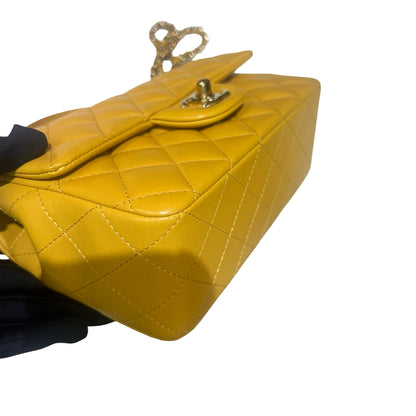 Used Chanel Mini CF 20 With Top Handle Shoulder Bag Yellow GHW