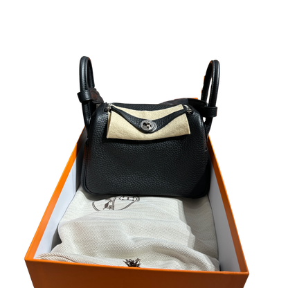 Brand New HERMES Taurillon Clemence Lindy Mini II Handbag Noir Black
