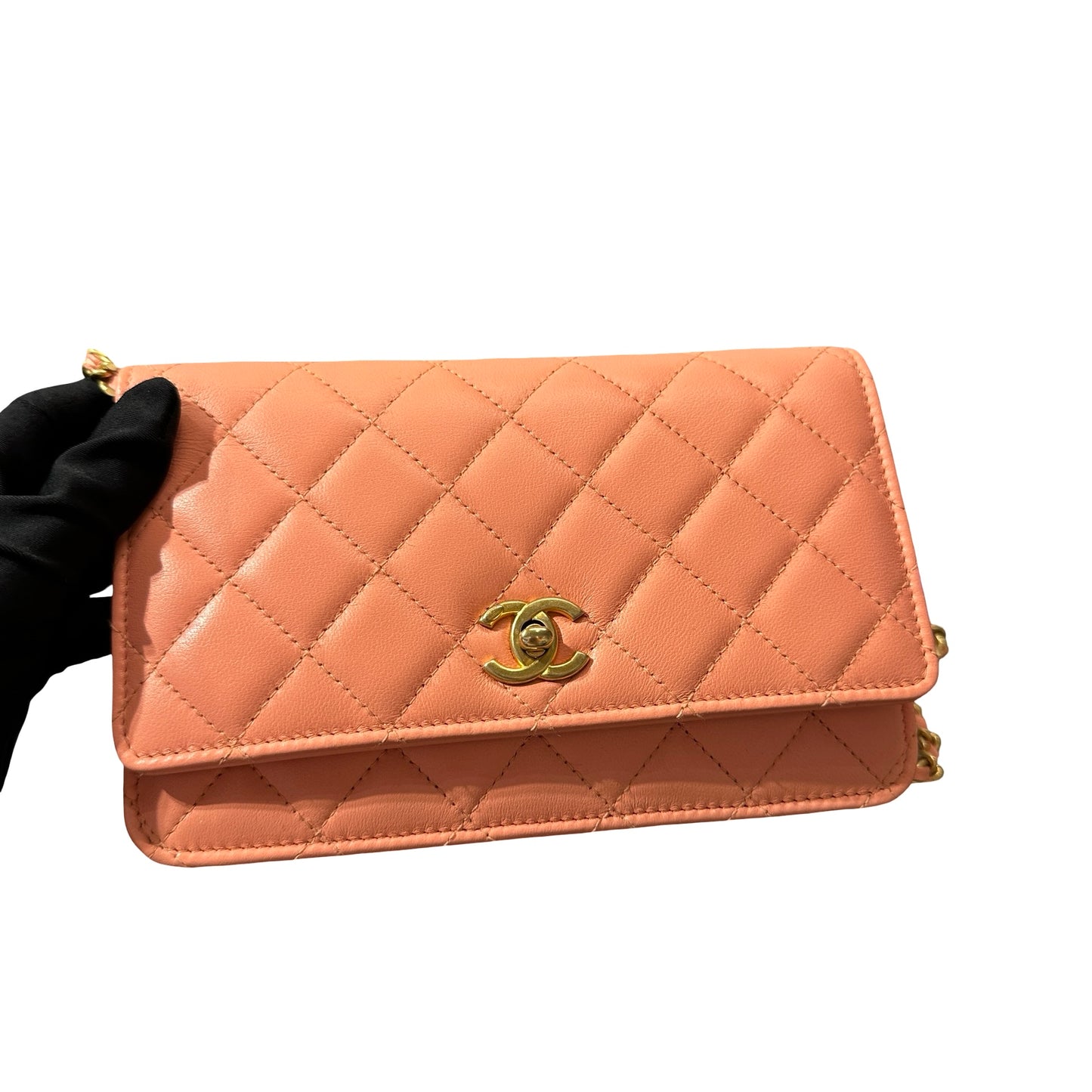 Used CHANEL WOC with Gold Ball Cross Body Bag Orange GHW