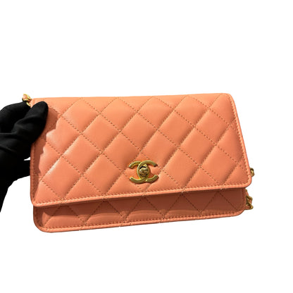 Used CHANEL WOC with Gold Ball Cross Body Bag Orange GHW