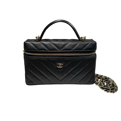 Unused CHANEL Calfskin Leather Vanity Case Cross Body Bag Black GHW