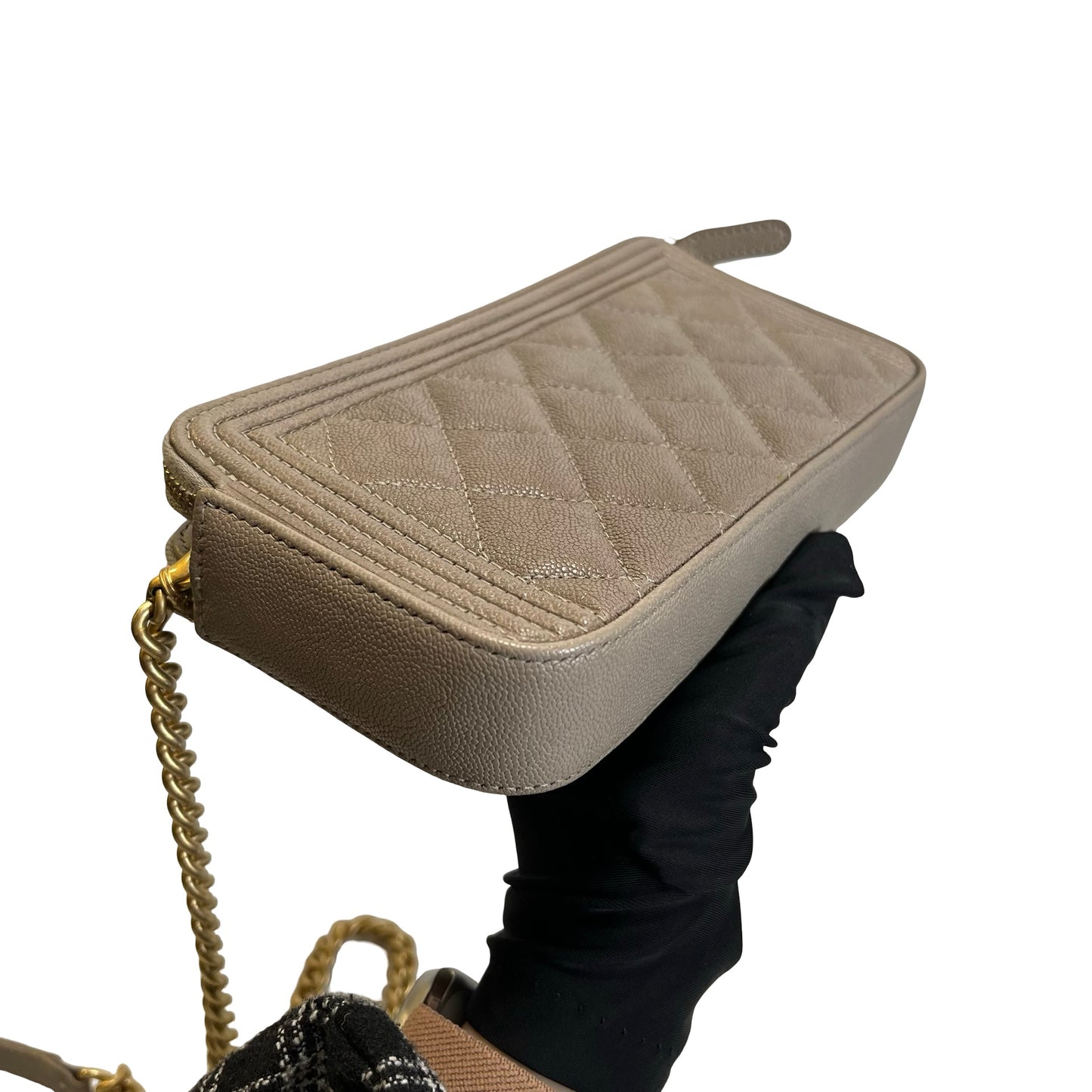 Used CHANEL Quilted Caviar Boy Chanel Zipped Wallet Long wallet Grey Gold