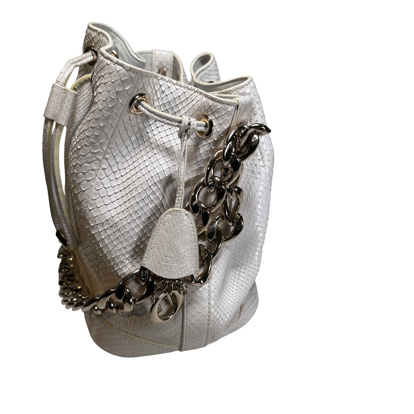 Used CHRISTIAN DIOR Python Bucket Bag Bucket Bag White GHW